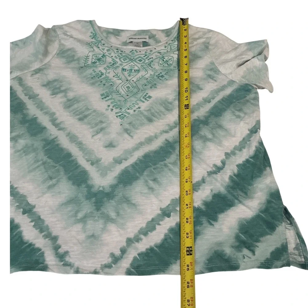 Alfred Dunner Top Womens XL Green Tie Dye‎ Embroidered Studded Slub